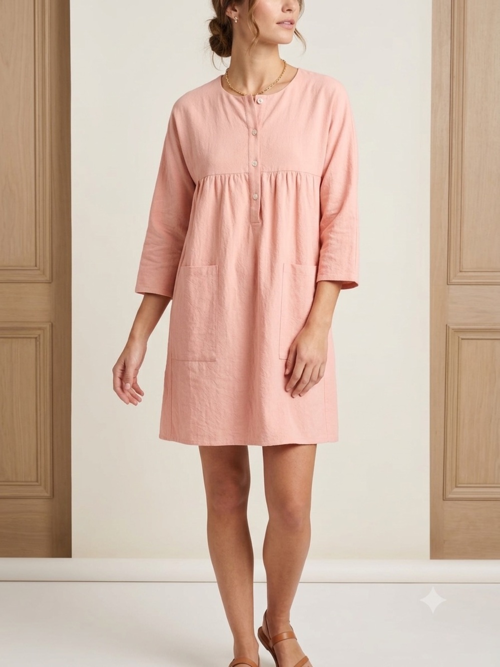 Tuckernut Pomander Place Peach Fallon Linen Blend Babydoll Mini Dress XS